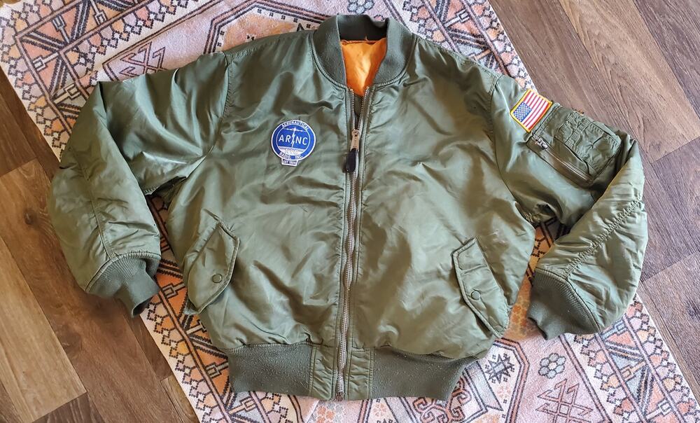 Alpha Industries Men's Sage Green Aeronautical Radio Inc Custom Jacket